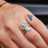 (R) Solid 925 Sterling Silver & Natural Paua Leaf Ring