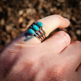 CLEARANCE (M) Solid 925 Sterling Silver & Natural Turquoise 3 Setting Cage Ring