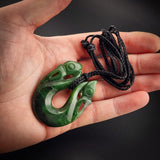 Natural Jade Double Manaia Pendant Necklace (N2182)