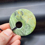 NZ Greenstone Pounamu Disk Pendant Necklace (N415)