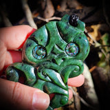 NZ Greenstone Pounamu XL Tiki Pendant Necklace (N803)