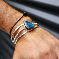 Solid Sterling Silver & Natural Labradorite Handmade Cuff Bracelet
