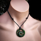NZ Greenstone Pounamu Triple Koru Pendant Necklace (N879)