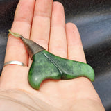 NZ Greenstone Pounamu Whale Tail Pendant Necklace (N459)