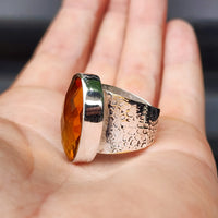 Solid 925 Sterling Silver & Natural Honey Topaz Textured Handmade Ring
