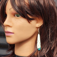 Natural Hand Carved Maori Bone Carving & Paua Earrings - Oval Paua Drops