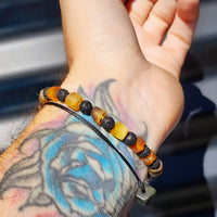 Raw Mixed Cylinder Amber & Lava Stones Bracelet