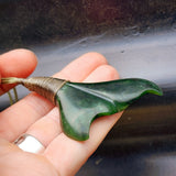 NZ Greenstone Pounamu Whale Tail Pendant Necklace (N416)