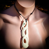 Natural Maori Bone Carving Pendant Necklace - XL Manaia