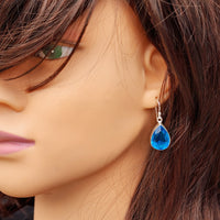 Solid Sterling Silver & Blue Topaz Handmade Hanging Hook Earrings