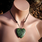 NZ Greenstone Pounamu XL Heart Pendant Necklace (N985)
