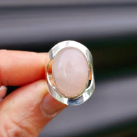 (R) Solid Sterling Silver & Natural Rose Quartz Handmade Cuff Ring