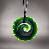 Natural Jade Notched Koru Pendant Necklace (N2187)