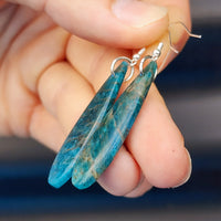 Solid Sterling Silver & Natural Blue Apatite Handmade Hanging Hook Earrings