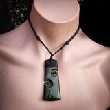 NZ Greenstone Pounamu Double Koru Toki Pendant Necklace (N875)