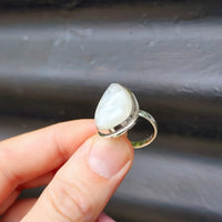 (Q) Solid Sterling Silver & Natural Moonstone Handmade Solitaire Pear Ring