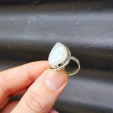 (Q) Solid Sterling Silver & Natural Moonstone Handmade Solitaire Pear Ring