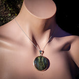 CLEARANCE Solid 925 Sterling Silver & Natural Labradorite Round Pendant Necklace