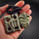 Natural Obay Stone / Polychrome Schist Hei Tiki Pendant Necklace (N2134)