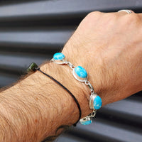 Solid Sterling Silver & Natural Larimar Handmade Chain Bracelet