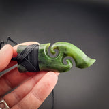 Natural Jade Double Koru Toki Pendant Necklace (N2171)