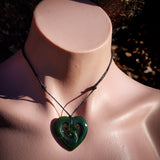 NZ Greenstone Pounamu Triple Koru Heart Pendant Necklace (N1012)