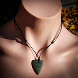NZ Greenstone Pounamu Heart Pendant Necklace (N816)