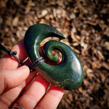 Natural Jade XL Wide Koru Pendant Necklace (N1150)