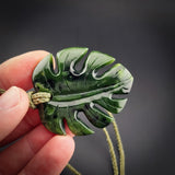 Natural Jade Monstera Leaf Pendant Necklace (N2156)