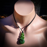 NZ Greenstone Pounamu Large Twist Pendant Necklace (N810)