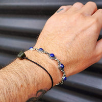 Solid Sterling Silver & Natural Lapis Lazuli Handmade Chain Bracelet