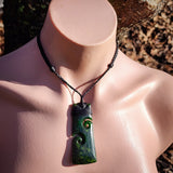 NZ Greenstone Pounamu Double Koru Toki Pendant Necklace (N971)