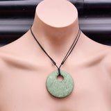 NZ Greenstone Pounamu Disk Pendant Necklace (N418)