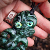 NZ Greenstone Pounamu Tiki Pendant Necklace (N940)