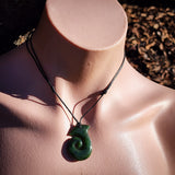 NZ Greenstone Pounamu Hook Pendant Necklace (N893)