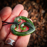 Natural Nephrite Jade Triple Koru Heart Pendant Necklace (N1063)
