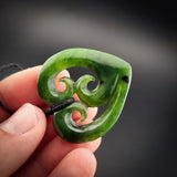 Natural Jade Triple Koru Heart Pendant Necklace (N2174)