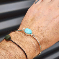 Solid Sterling Silver & Natural Larimar Handmade Bangle Bracelet