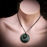 NZ Greenstone Pounamu Round Koru Pendant Necklace (N925)