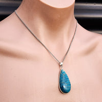 Silver Plated Natural Apatite Handmade Pear Shaped Necklace (30X37)