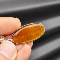 Silver Plated & Natural Tiger Eye Handmade Oval Pendant & Chain Necklace (30X17)