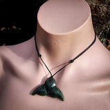 NZ Greenstone Pounamu Whale Tail Pendant Necklace (N897)