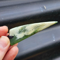 NZ Greenstone Pounamu Tooth Pendant Necklace (N374)