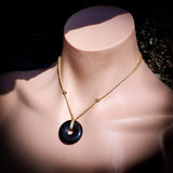 Natural Obsidian Donut Pendant Necklace