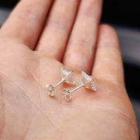 7mm Square CZ & Solid 925 Sterling Silver Stud Earrings