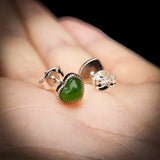 Nephrite Jade / Greenstone & Solid 935 Silver Heart Stud Earrings