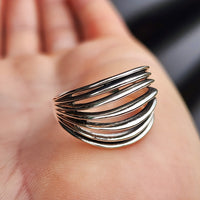 Solid 925 Sterling Silver 15mm Oxidized Spiral Cage Ring
