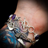 Solid 925 Sterling Silver & Natural Amethyst Handmade Chain Bracelet