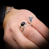 (T) Rustic Handmade Solid 925 Sterling Silver & Natural Black Onyx Double Band Ring