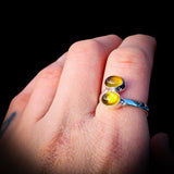 (Adjustable) Solid 925 Sterling Silver & Natural Citrine Double Setting Ring